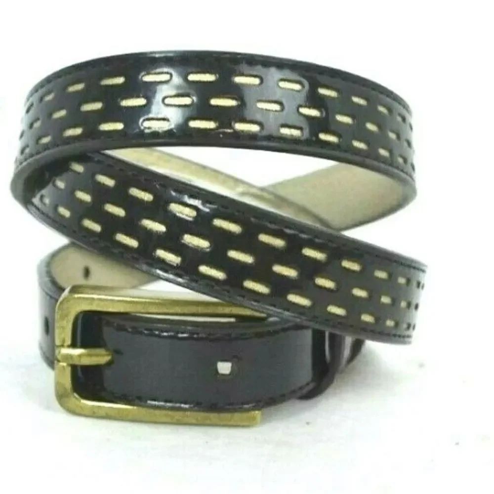 Alfani Black Patent Leather Belt - Black with Bass Buckle Size M